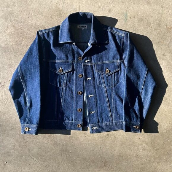 Kohei America Peace Graphic Denim Navy Button Multi-Pocket Jacket Adult Medium - Picture 2 of 6